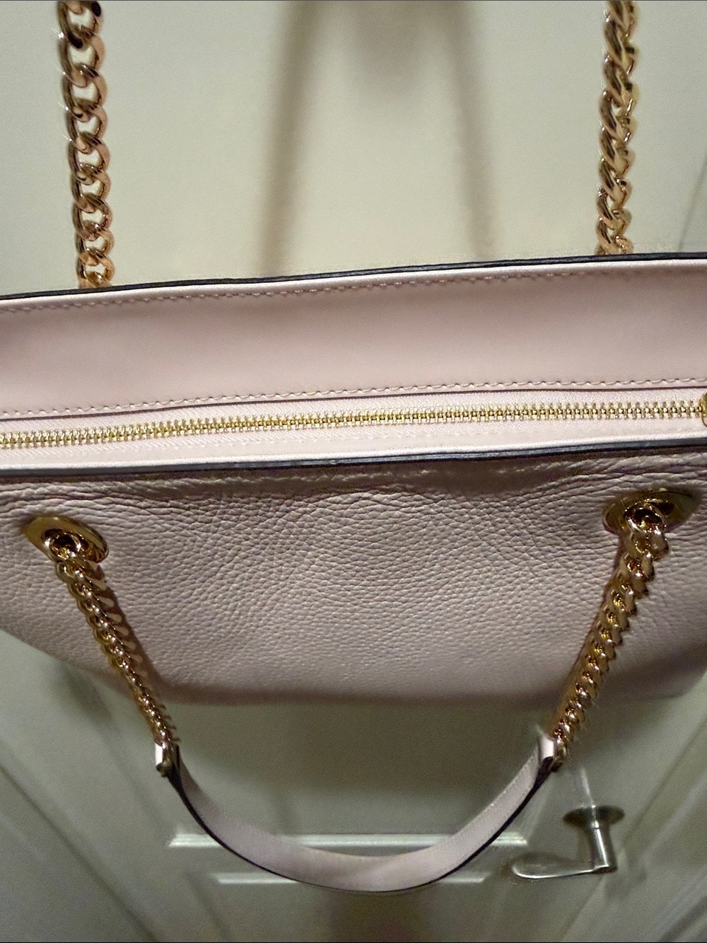 Michael Kors Blush Pink Pebbled Leather Chain-Handle Zipper Top NWT Tote - Picture 12 of 15